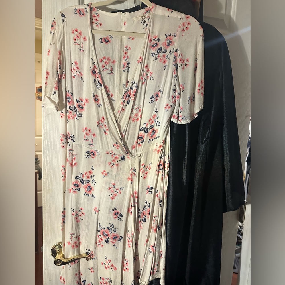 White and pink floral wrap dress